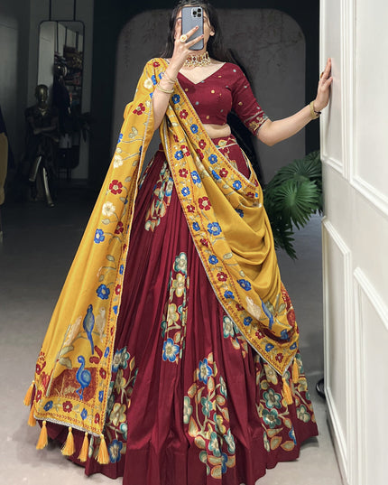 maroon tussar silk printed navratri special chaniya choli