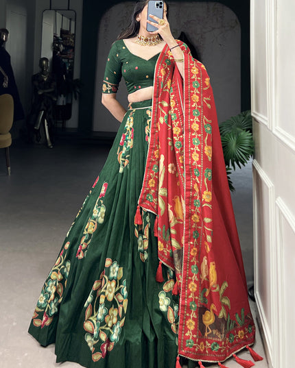 green tussar silk printed navratri special chaniya choli