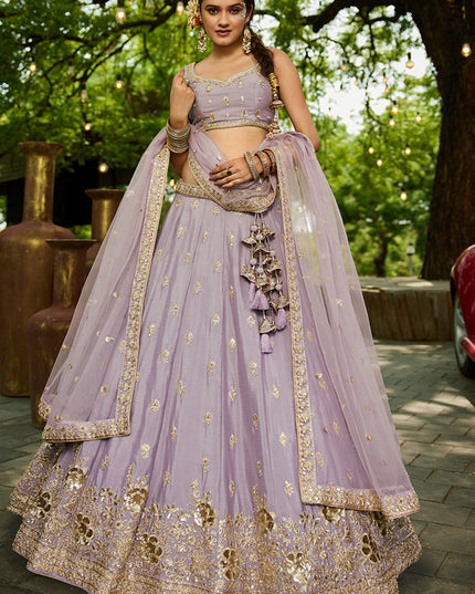 Mauve Faux Chiffon Embroidered Designer Lehenga Choli