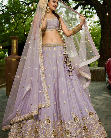Mauve Faux Chiffon Embroidered Designer Lehenga Choli