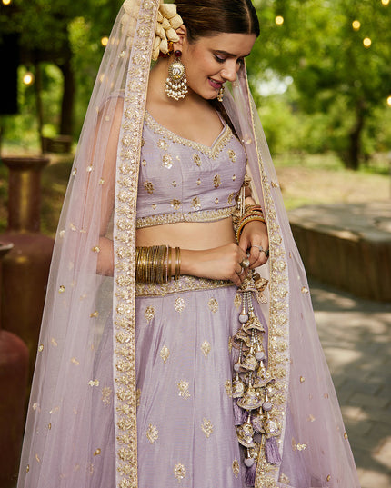 Mauve Faux Chiffon Embroidered Designer Lehenga Choli