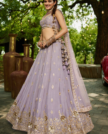 Mauve Faux Chiffon Embroidered Designer Lehenga Choli