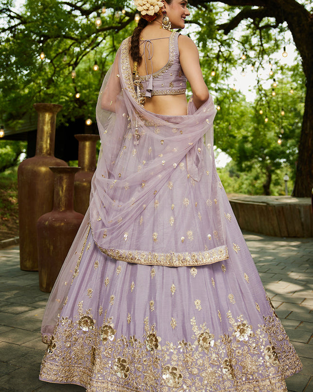 Mauve Faux Chiffon Embroidered Designer Lehenga Choli