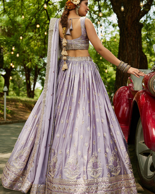 Mauve Faux Chiffon Embroidered Designer Lehenga Choli