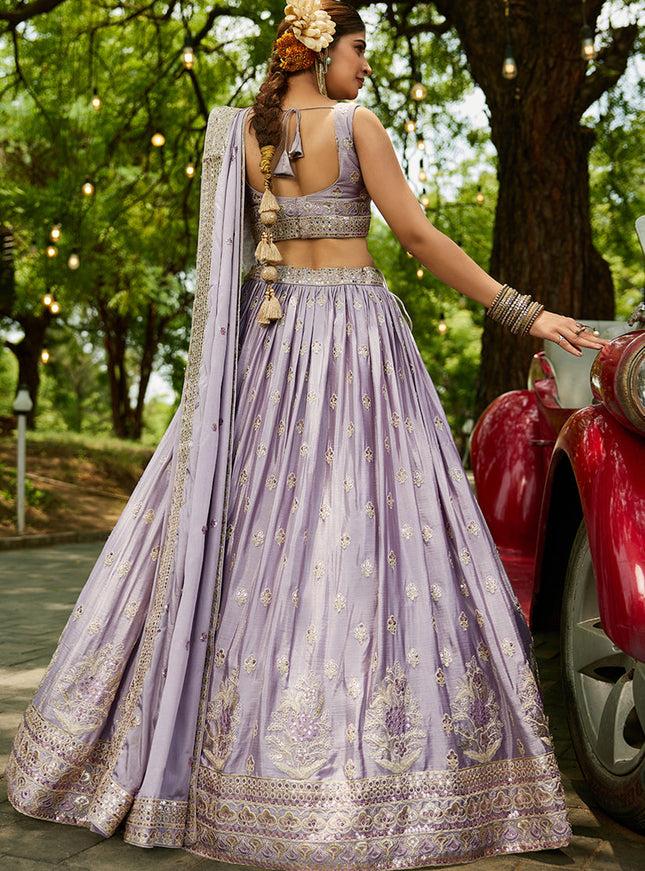 Mauve Faux Chiffon Embroidered Designer Lehenga Choli