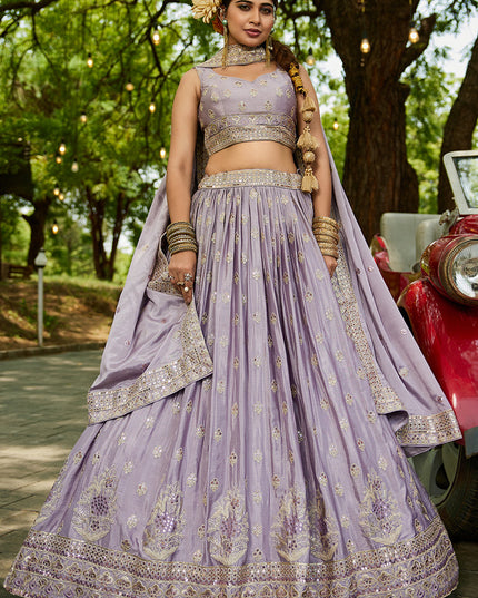 Mauve Faux Chiffon Embroidered Designer Lehenga Choli