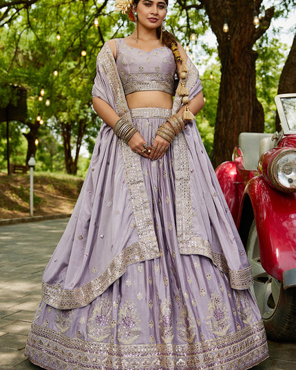 Mauve Faux Chiffon Embroidered Designer Lehenga Choli