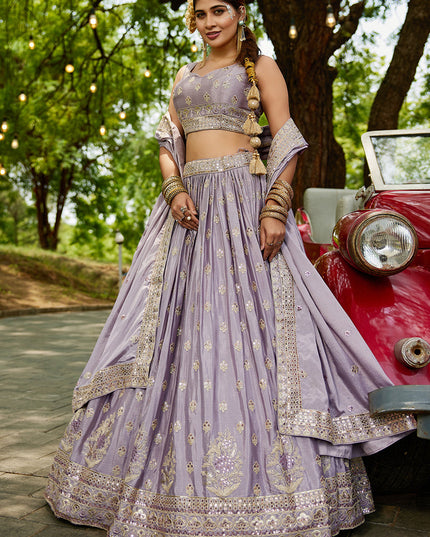 Mauve Faux Chiffon Embroidered Designer Lehenga Choli