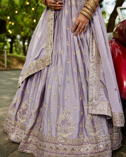 Mauve Faux Chiffon Embroidered Designer Lehenga Choli