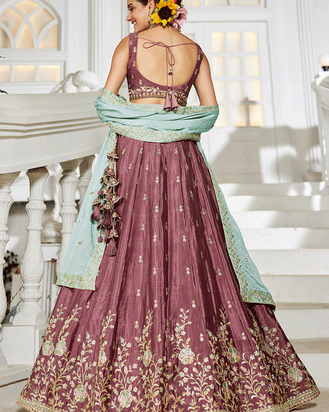 Rose Taupe Chiffon Embroidered Wedding Lehenga Choli