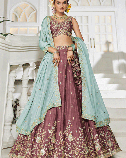 Rose Taupe Chiffon Embroidered Wedding Lehenga Choli