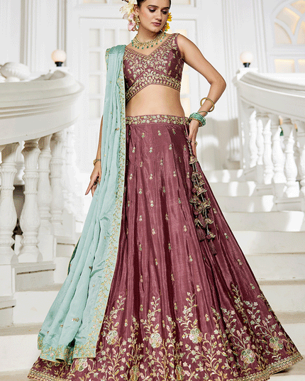 Rose Taupe Chiffon Embroidered Wedding Lehenga Choli