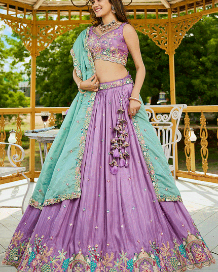 Lilac Satin Embroidered Designer Lehenga Choli