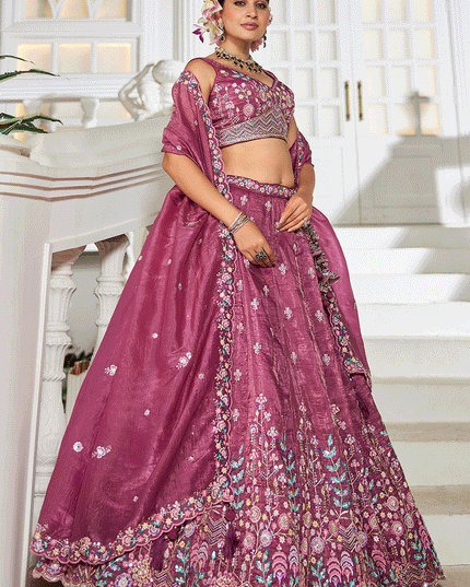Wine Tissue Embroidered Designer Lehenga Choli