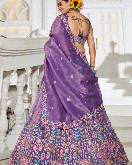 Purple Tissue Embroidered Designer Lehenga Choli