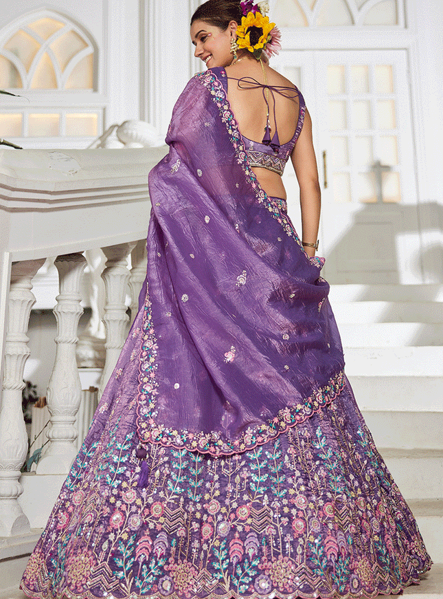 Purple Tissue Embroidered Designer Lehenga Choli