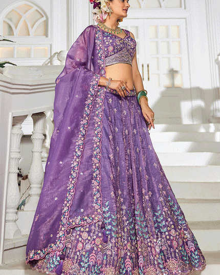 Purple Tissue Embroidered Designer Lehenga Choli