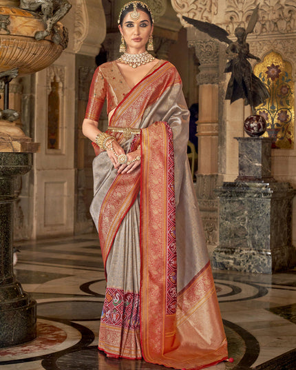 Beige Banarasi Brocade Zari Woven Saree
