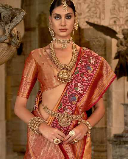 Orange Banarasi Brocade Zari Woven Saree