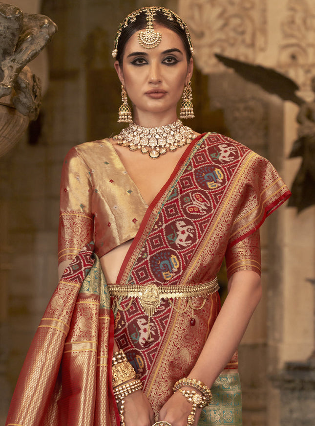 Green Banarasi Brocade Zari Woven Saree