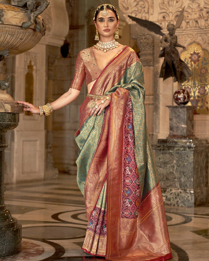 Green Banarasi Brocade Zari Woven Saree