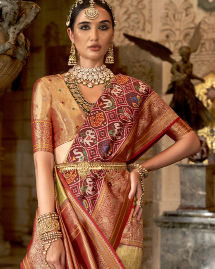 Golden Banarasi Brocade Zari Woven Saree