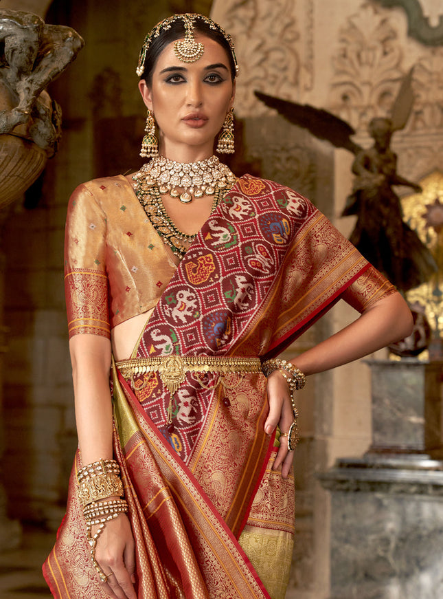 Golden Banarasi Brocade Zari Woven Saree