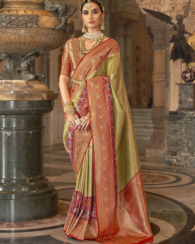 Golden Banarasi Brocade Zari Woven Saree