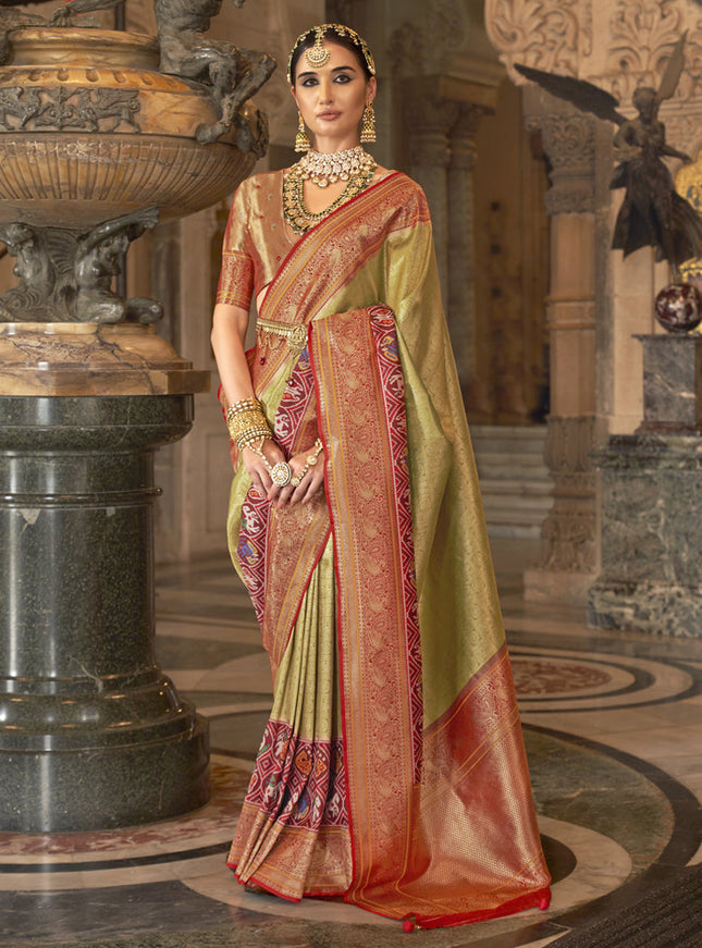 Golden Banarasi Brocade Zari Woven Saree