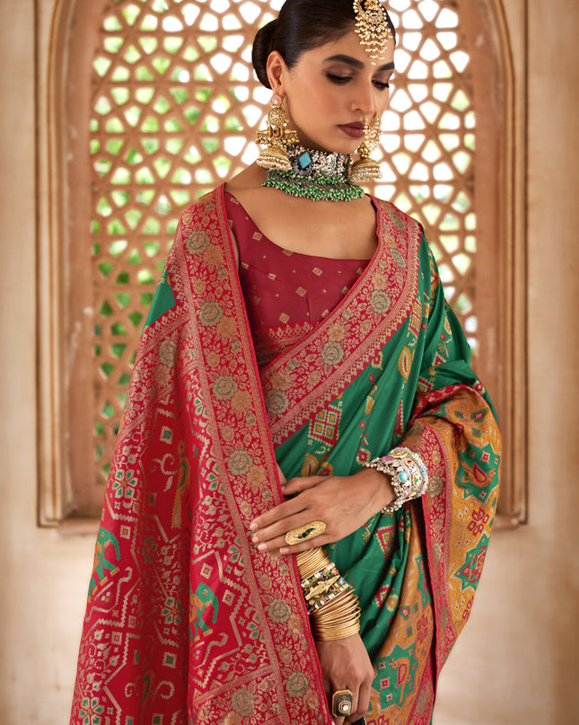 Rama Green Silk Banarasi Brocade Woven Wedding Saree