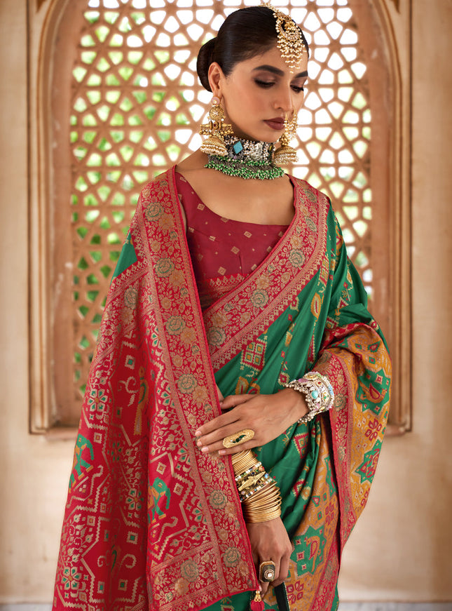 Rama Green Silk Banarasi Brocade Woven Wedding Saree