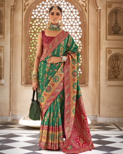 Rama Green Silk Banarasi Brocade Woven Wedding Saree