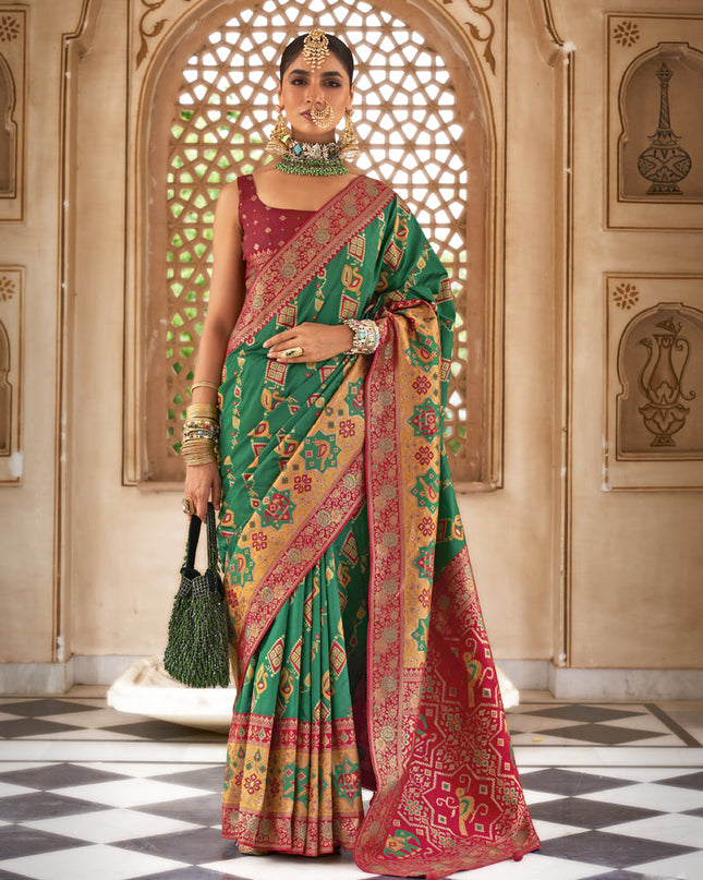 Rama Green Silk Banarasi Brocade Woven Wedding Saree