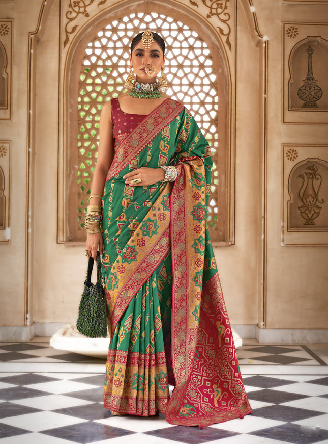 Rama Green Silk Banarasi Brocade Woven Wedding Saree