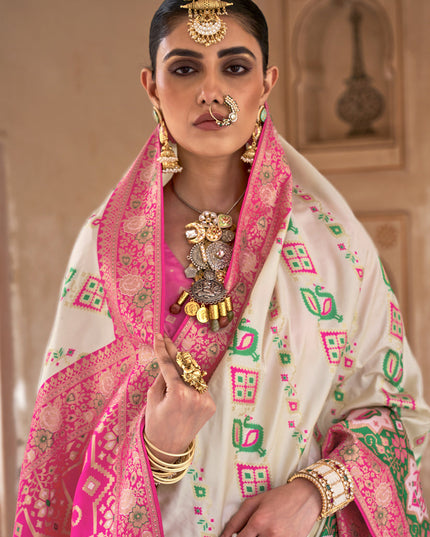 Pearl White Silk Banarasi Brocade Woven Wedding Saree