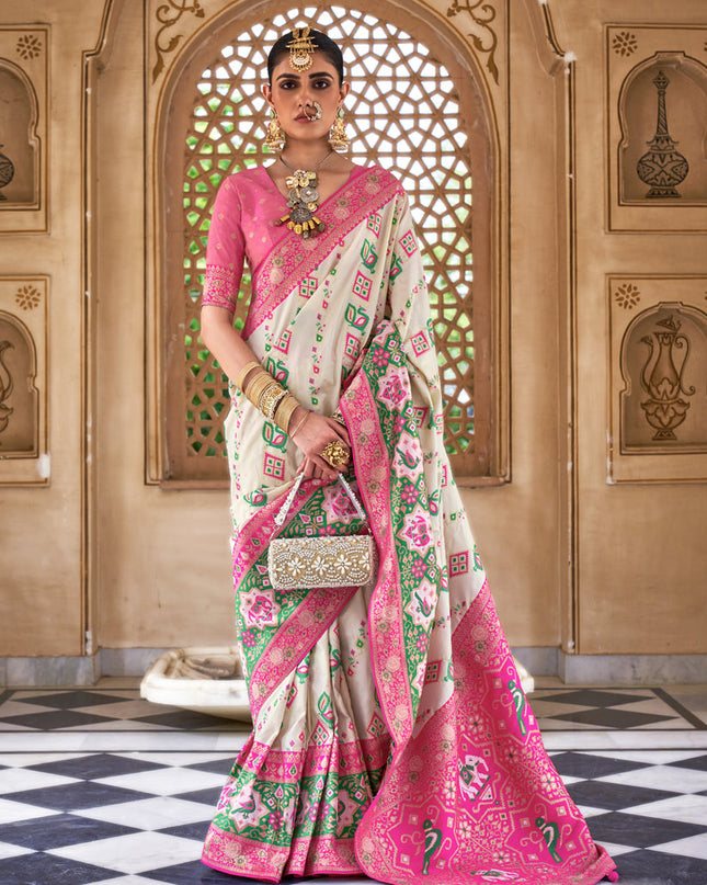 Pearl White Silk Banarasi Brocade Woven Wedding Saree