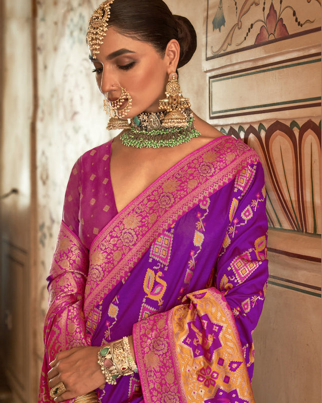 Magenta Silk Banarasi Brocade Woven Wedding Saree