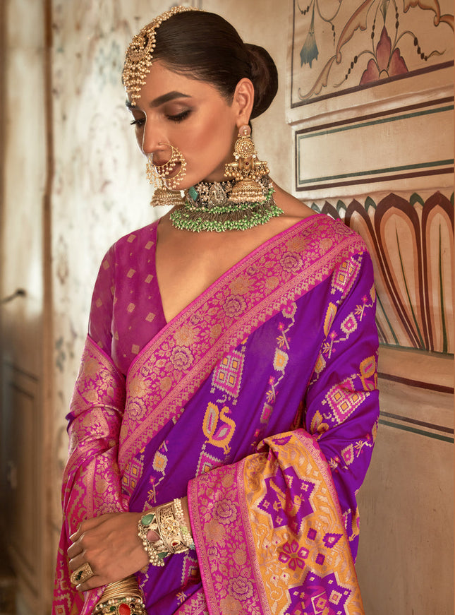 Magenta Silk Banarasi Brocade Woven Wedding Saree