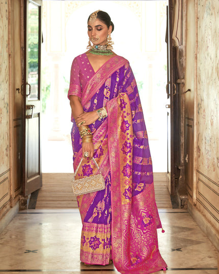 Magenta Silk Banarasi Brocade Woven Wedding Saree