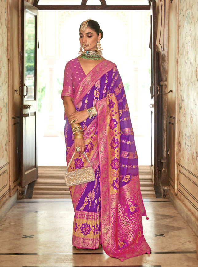 Magenta Silk Banarasi Brocade Woven Wedding Saree