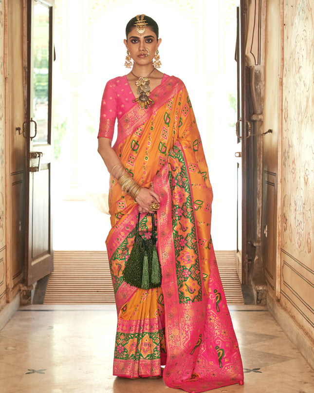 Golden Yellow Silk Banarasi Brocade Woven Wedding Saree