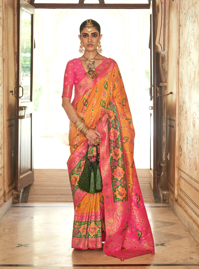 Golden Yellow Silk Banarasi Brocade Woven Wedding Saree