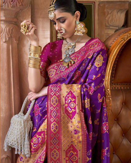 Magenta Silk Banarasi Brocade Woven Wedding Saree