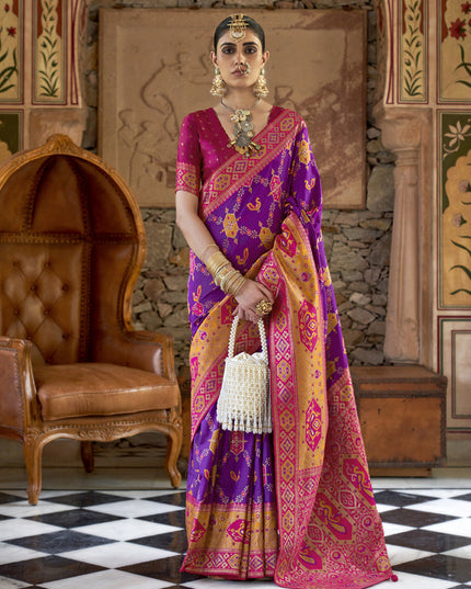 Magenta Silk Banarasi Brocade Woven Wedding Saree