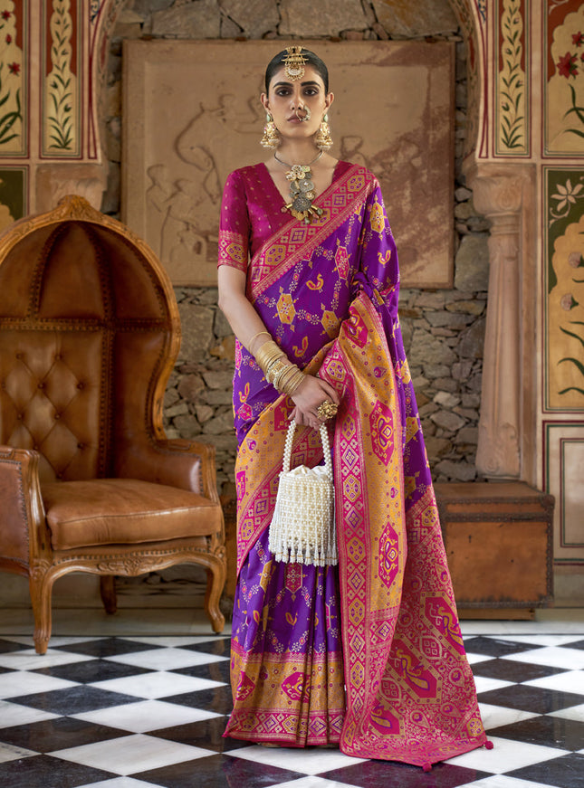 Magenta Silk Banarasi Brocade Woven Wedding Saree