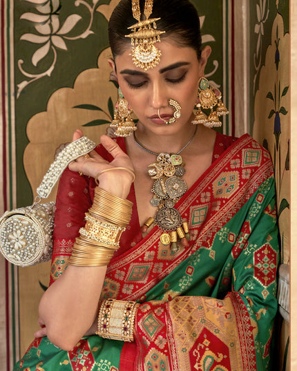 Rama Green Silk Banarasi Brocade Woven Wedding Saree