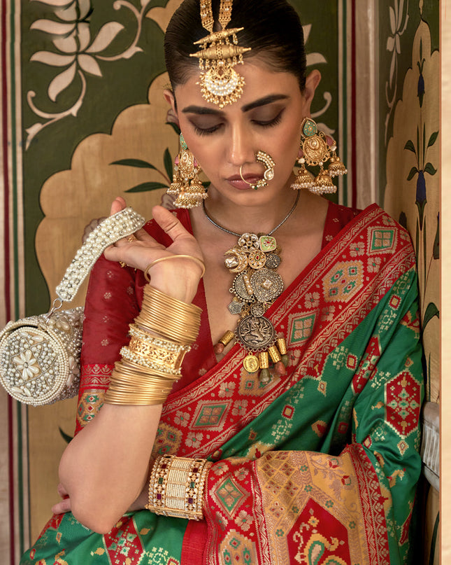 Rama Green Silk Banarasi Brocade Woven Wedding Saree