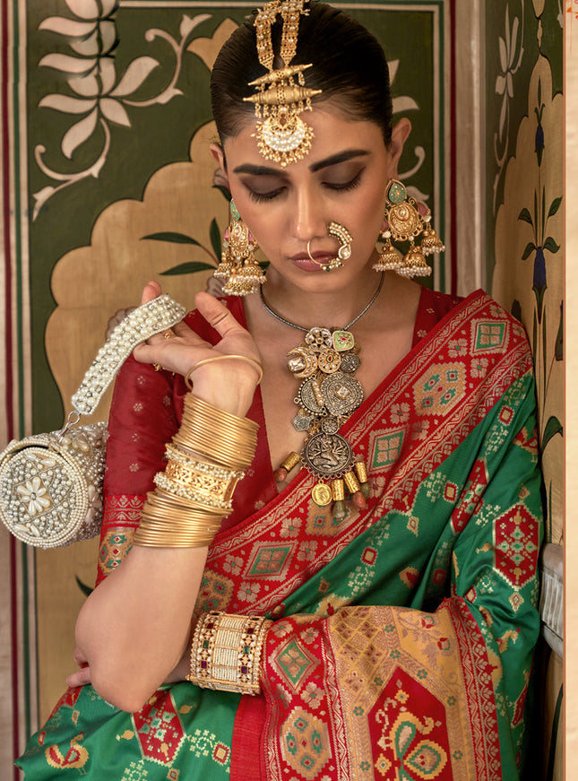 Rama Green Silk Banarasi Brocade Woven Wedding Saree