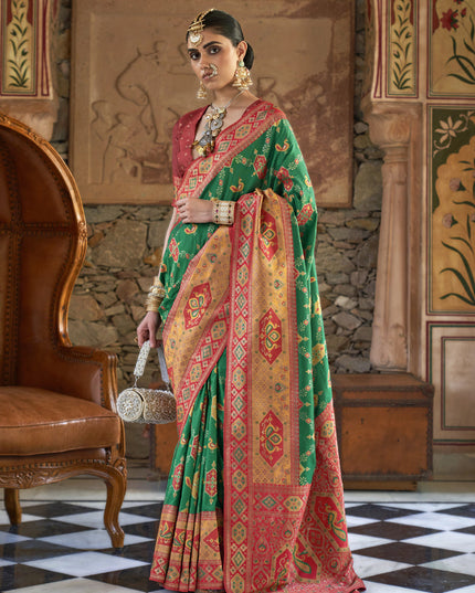 Rama Green Silk Banarasi Brocade Woven Wedding Saree