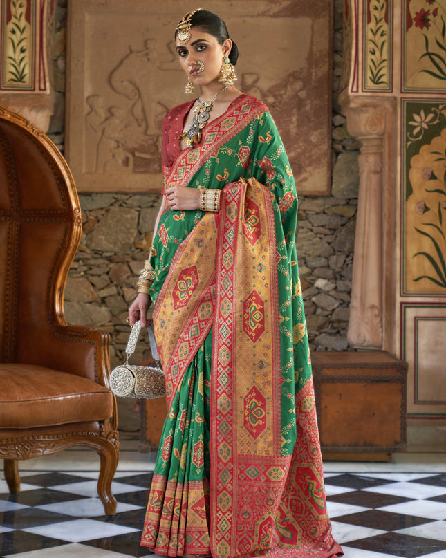 Rama Green Silk Banarasi Brocade Woven Wedding Saree